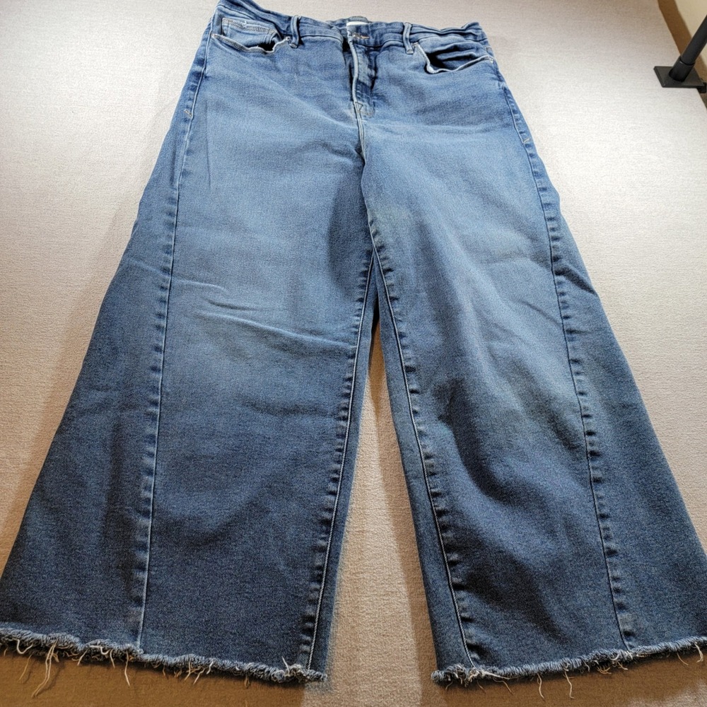 Good American Jeans Womens 18 Blue Excellent Wide Leg Raw Hem Crop Indigo394